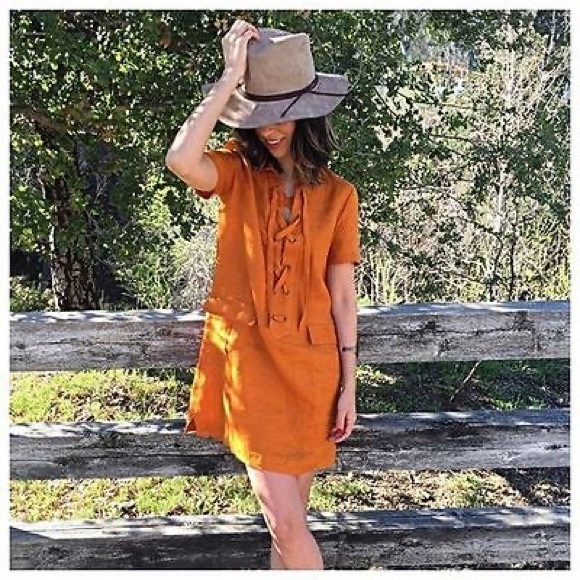 Anthropologie | Women’s MAEVE Lace Up Linen Dress | Burnt Orange | Size 2 | Fall - Picture 1 of 10